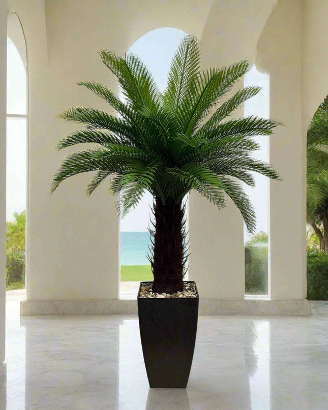 Lifelike Artificial Coconut Palm Tree with Elegant Planter - Ideal for Tropical Home and Garden Decor