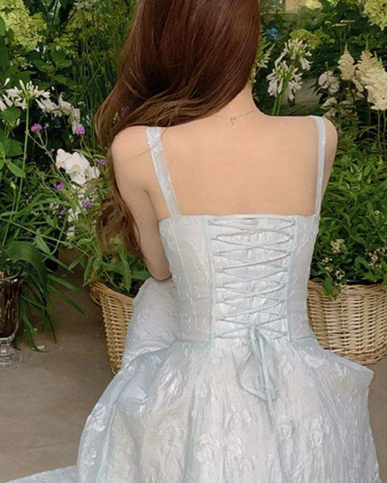 Elegant Vintage A-Line Spaghetti Strap Evening Dress for Women - Chic Square Neck Party Attire