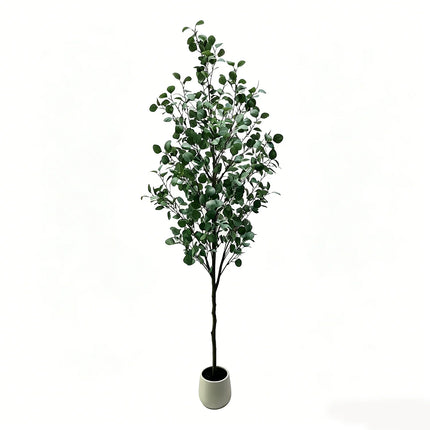 Artificial Eucalyptus Tree With Wicker Basket And Black Pot Indoor Gre