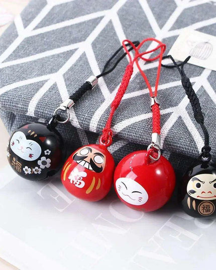 Abundance-Inviting Daruma Bell Lucky Cat Charm Keychain