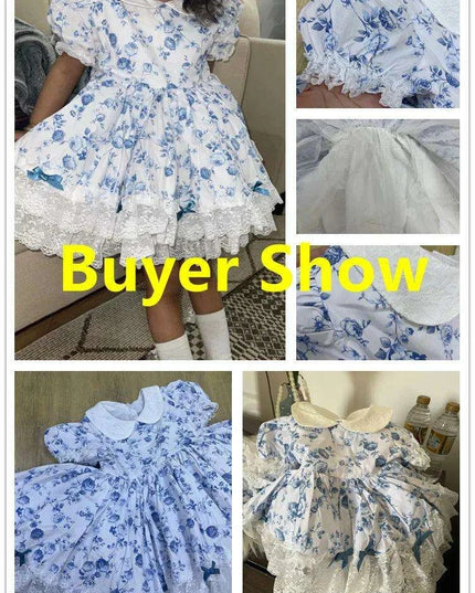 Eid Celebration Vintage Lace Bow Summer Dress Set for Girls