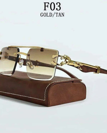 Retro Rimless Sunglasses with Wood Finish and UV Protection