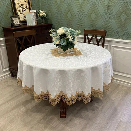 Round Lace Tablecloth Embroidered Polyester For Dining Table European Style