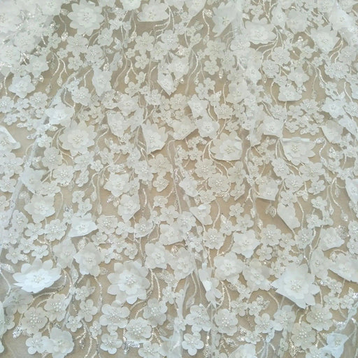Extravagant Ivory 3D Beaded Lace Fabric - 130cm Width, Available by the Yard