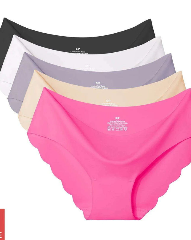 5-Pack Women's Seamless Ice Silk Briefs - Comfortable 2XL Solid Color Underwear with Wave Design