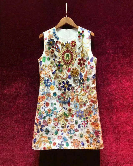 Glamorous Heavy Beaded Diamond A-Line Sleeveless Retro Court Dress