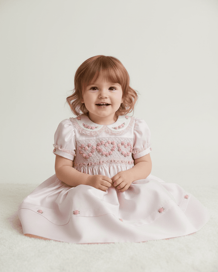Toddler Girl Summer Floral Smocked Dress in Soft Pink for Celebrations and Photos
