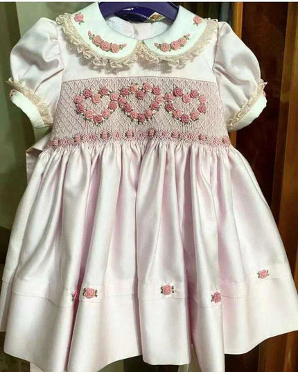 Toddler Girl Summer Floral Smocked Dress in Soft Pink for Celebrations and Photos