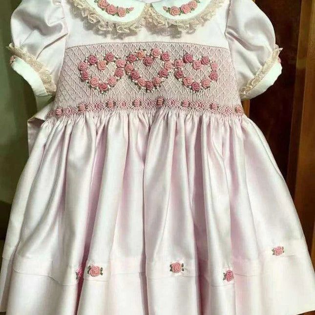 Toddler Girl Summer Floral Smocked Dress in Soft Pink for Celebrations and Photos