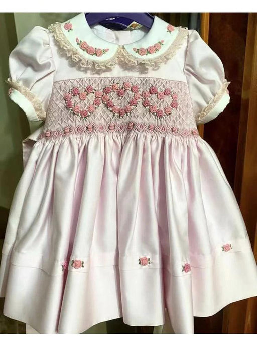 Toddler Girl Summer Floral Smocked Dress in Soft Pink for Celebrations and Photos