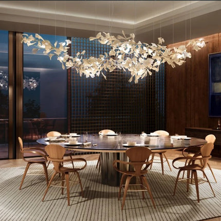 Luxury Ginkgo Leaf LED Chandelier — Nordic Pendant, Custom Sizes