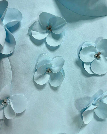 Sophisticated High Waist Appliqued Dress with Elegant Stand Collar and Short Sleeves for Women