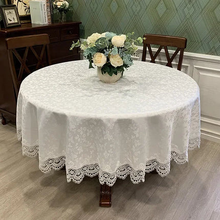 Round Lace Tablecloth Embroidered Polyester For Dining Table European Style