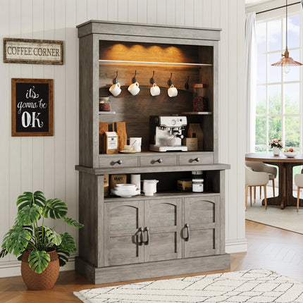 Starmall Farmhouse Bar Cabinet 72" with LED Lights & Adjustable Shelve