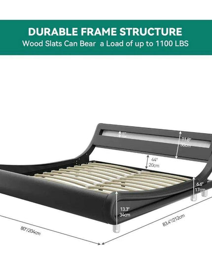 Luxurious Black King Size Bed Frame with Customizable PU Leather Headboard - No Box Spring Needed