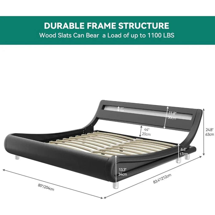 Luxurious Black King Size Bed Frame with Customizable PU Leather Headboard - No Box Spring Needed