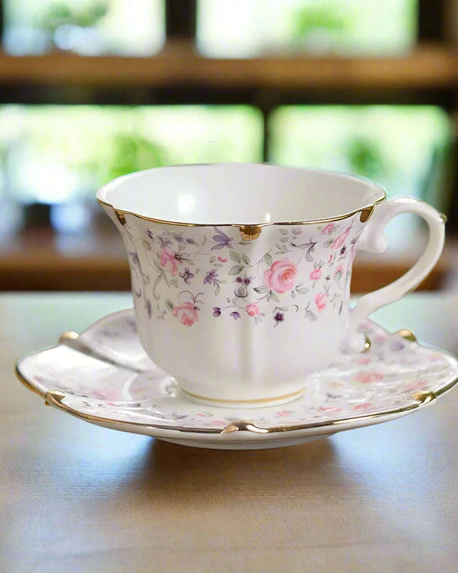 Timeless Vintage Charm: 200ml Elegant Ceramic Coffee Cup & Saucer Set for Sophisticated Tea Moments