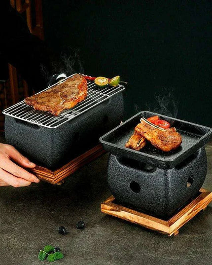 Japanese Charcoal Grill & Tea Infuser Set with Korean BBQ Plate - Ultimate Outdoor Cooking Delight