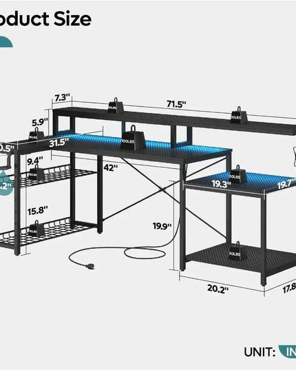 Ergonomic RGB Gaming Desk with Adjustable Features and Convenient Power Solutions
