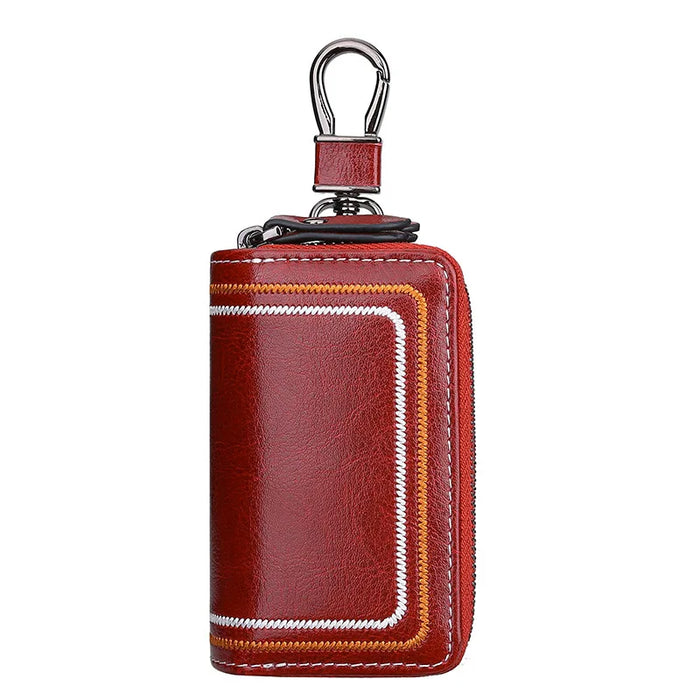 Luxurious Double-Pocket Genuine Leather Key Organizer
