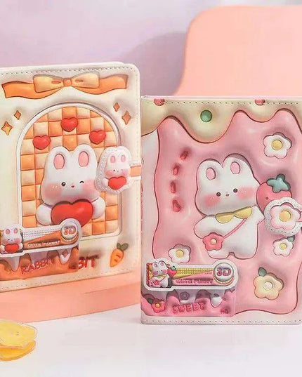Bunny Planet Delight: Colorful Student Planner Notebook with Magnetic Closure