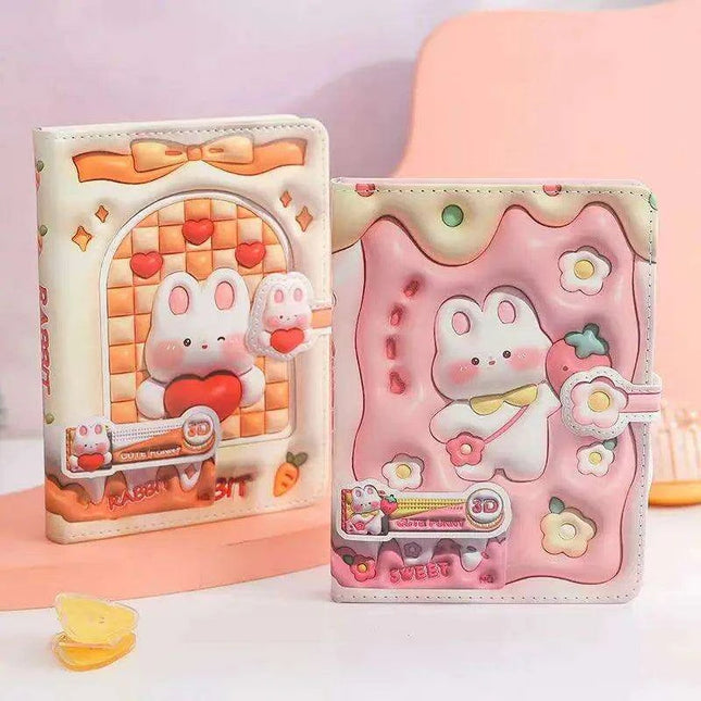 Bunny Planet Delight: Colorful Student Planner Notebook with Magnetic Closure