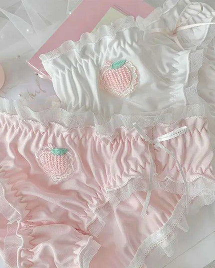 Adorable Kawaii Strawberry Satin Briefs with Ruffle Flounces for Women