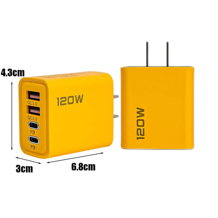 120W 4-Port Fast Charging Wall Charger — Dual PD USB-C & QC3.0