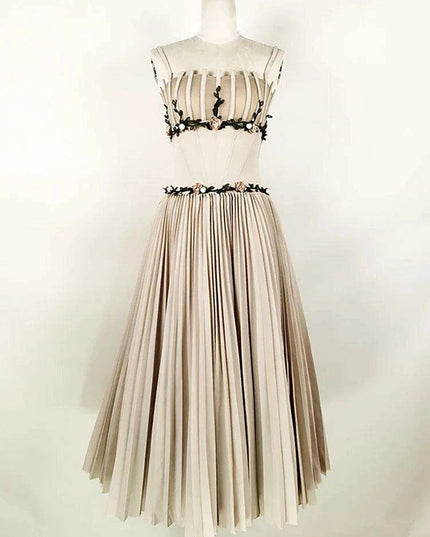 Stylish Pleated Camisole Dress with Floral Details