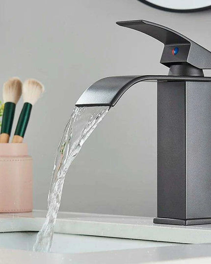 Modern Black Waterfall Faucet with Chrome Accents for Stylish Bathrooms