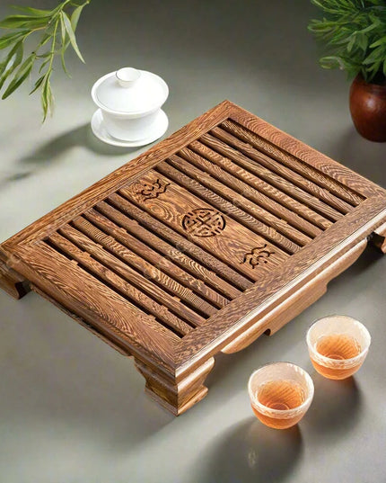 Luxurious Rosewood Tea Serving Tray with Convenient Storage Drawer - Stylish Wooden Table for Home Use