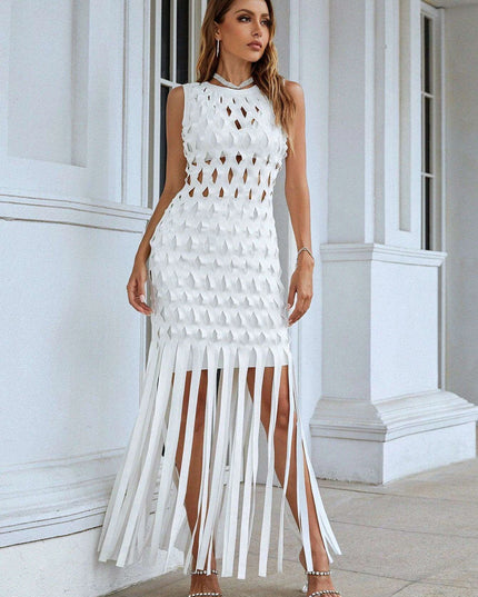 Chic White Tassel Bodycon Dress for Summer Soirees