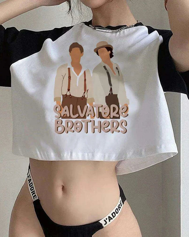Gothic Y2K Vampire Diaries Inspired Crop Top - Edgy Streetwear for Trendsetting Girls