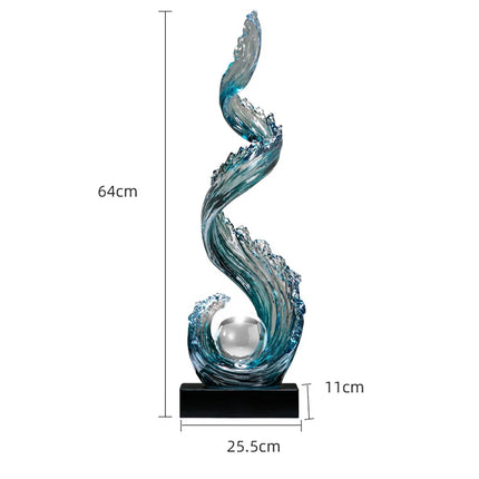 Home Decor Wind and Water Rising Decorations,Blue Resin Sculpture Luxu