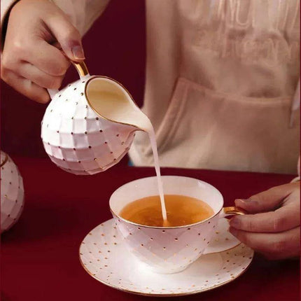 Elegant European Bone China Coffee and Tea Set with Chic Ceramic Teapot