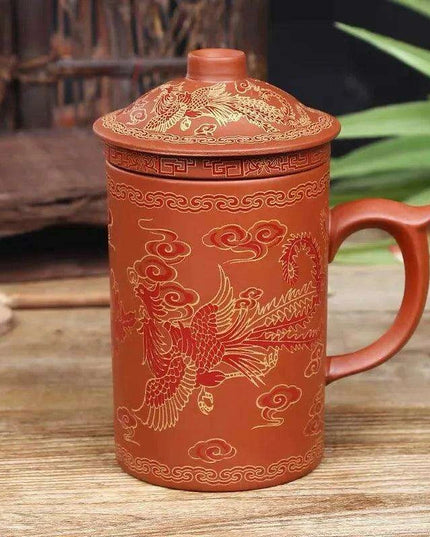 Yixing Dragon-Enhanced Purple Clay Tea Mug with Infuser and Lid for Discerning Tea Connoisseurs