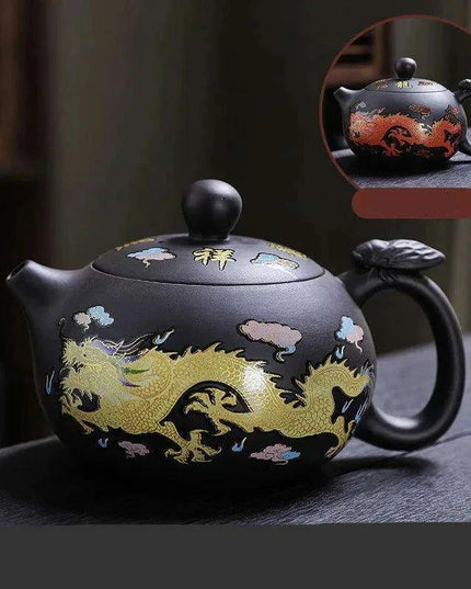 170ml Handcrafted Color-Changing Purple Clay Teapot with Dragon and Phoenix Design