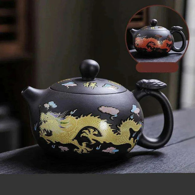 170ml Handcrafted Color-Changing Purple Clay Teapot with Dragon and Phoenix Design