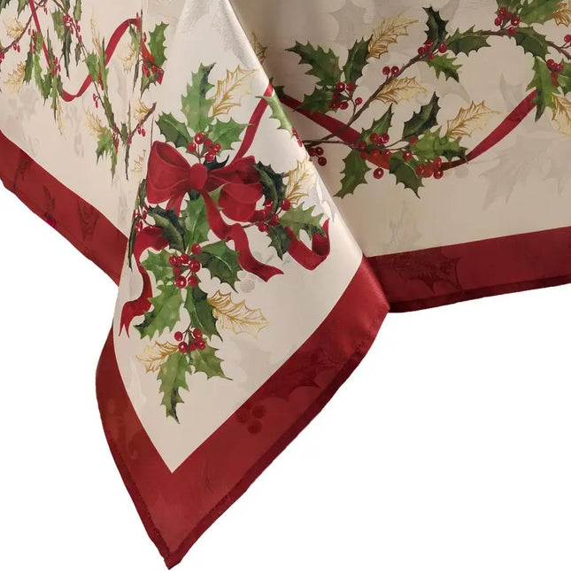 Winter Bows & Garland Christmas Tablecloth — 60x102 Rectangle