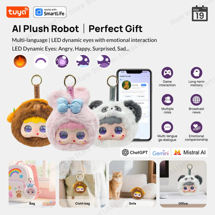 Tuya Smart AI Plush Robot w/LED Eyes & Voice Control,Interactive Smart Toy USB Rechargeable Companion for Kids Gifts/Smart Home tuya-smart-ai-plush-robot-w-led-eyes-voice-control-interactive-smart-toy-usb-rechargeable-companion-for-kids-gifts-smart-home