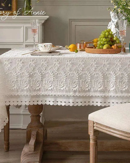 American Charm Floral Lace Tablecloth with Handcrafted Embroidery