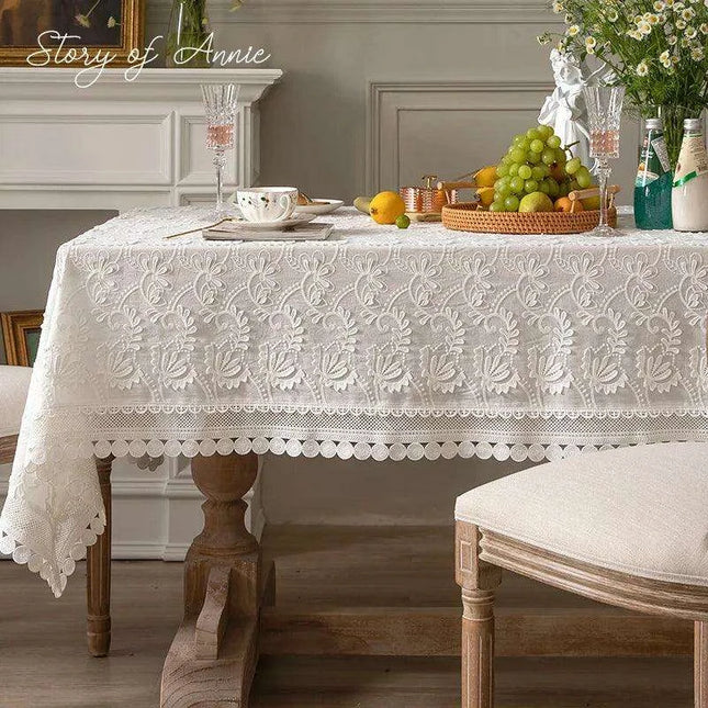 American Charm Floral Lace Tablecloth with Handcrafted Embroidery