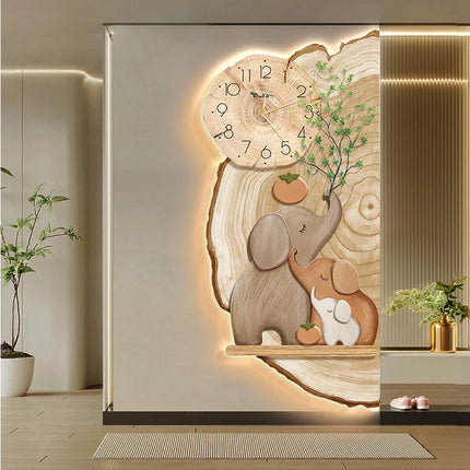 Elephant LED Wall Light with Clock | Cream Log-Style Sconce
