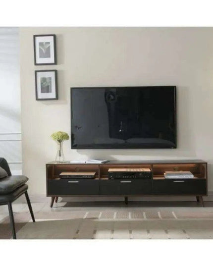 Walnut Modern Media Console - Sleek Entertainment Center with Ample Storage for Home and Office