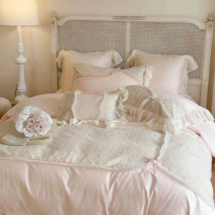 Elegant Rose Floral Wedding Bedding Set - Premium Cotton Duvet Cover with Korean Lace Design