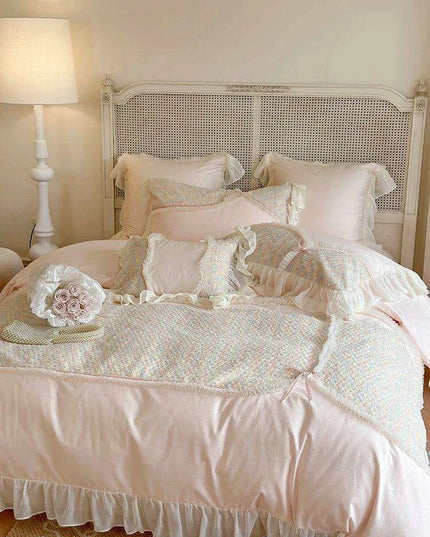 Elegant Rose Floral Wedding Bedding Set - Premium Cotton Duvet Cover with Korean Lace Design
