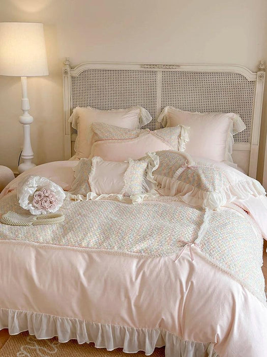 Elegant Rose Floral Wedding Bedding Set - Premium Cotton Duvet Cover with Korean Lace Design