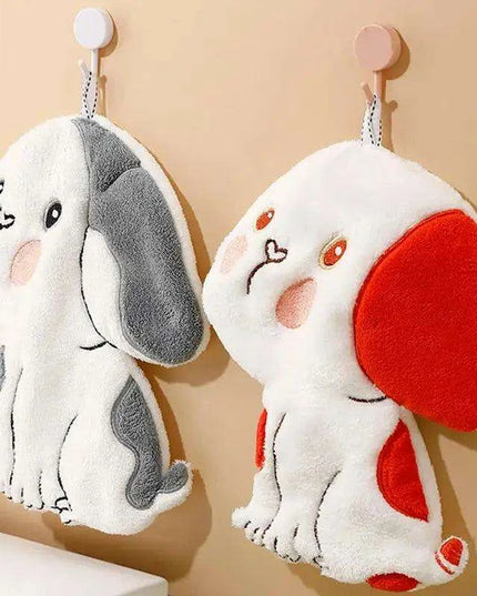 Adorable Dog-Shaped Coral Velvet Hand Towel with Convenient Hanging Loop - Perfect for Home Decor