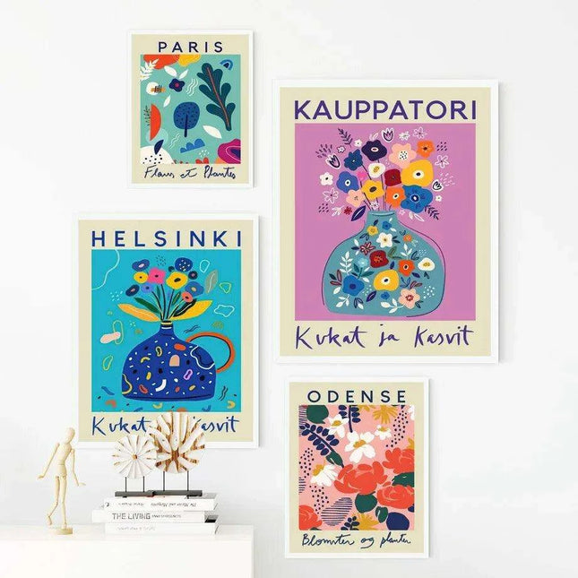 Colorful Nordic Floral Canvas Artwork - Retro Decorative Prints