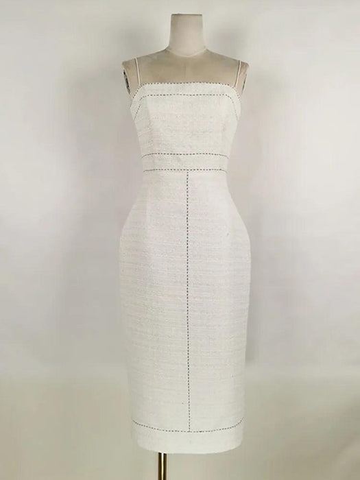 Elegant Women's Autumn 2-Piece Suit with Contrast Lines Belted Jacket and Slim Tweed Dress